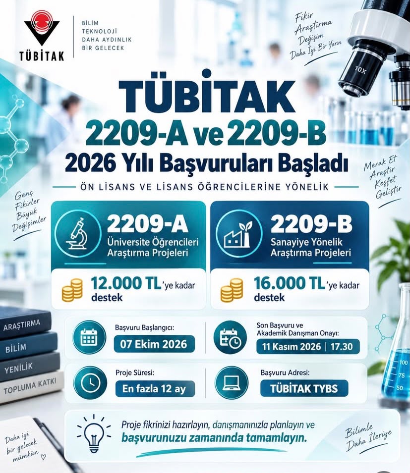 TÜBİTAK 2209-A ve  2209-B  Başvuruları Başlamıştır