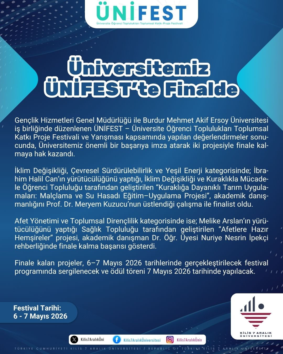 Üniversitemiz ÜNİFEST'te Finalde.